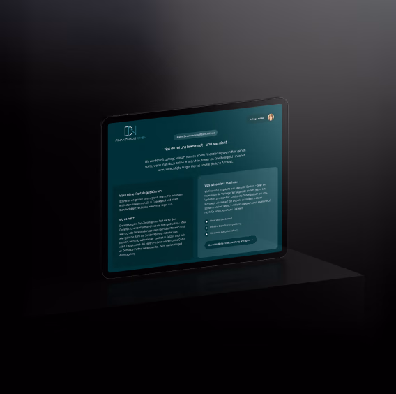 Website von DN Finanzhaus auf einem Tablet mit einem Vergleich zu Online-Portalen